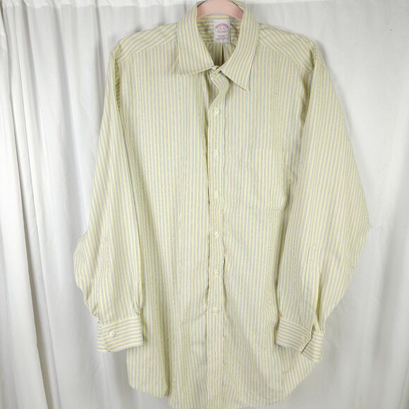 Brooks Brothers Mens Yellow Blue Striped Button Up Dress Shirt Size 16 - 33 Tall - Picture 1 of 8
